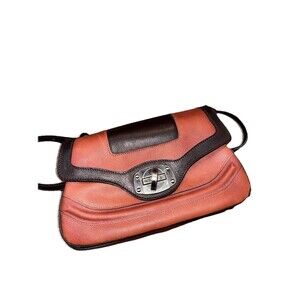 Barbara Milano Italian Leather Crossbody Bag - Brown & Terracotta Orange - vtg
